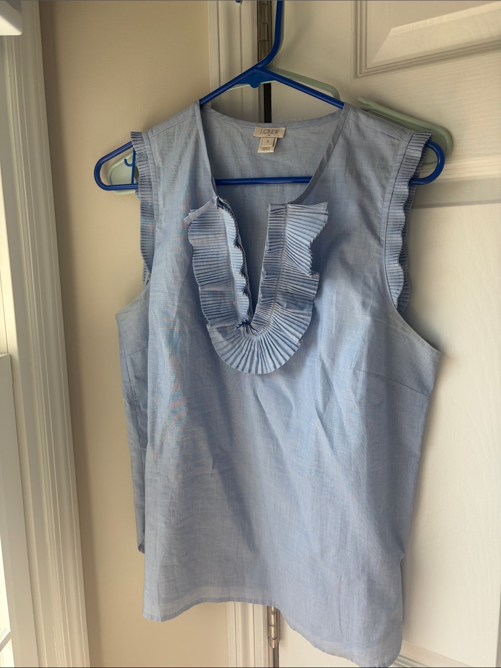 J. Crew Light Blue Ruffle-Trim Sleeveless Top